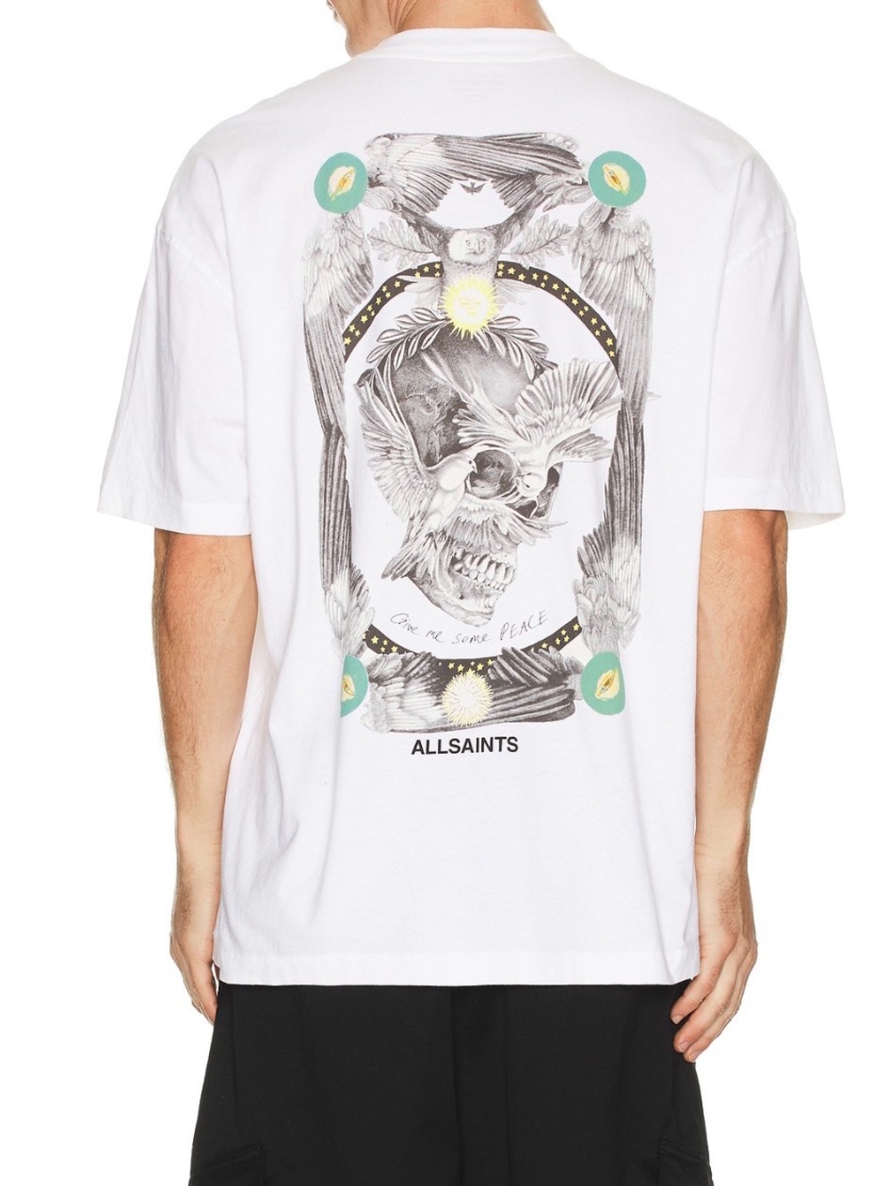 AllSaints Men's "Mysteries" Oversized Graphic T-Shirt – Optic White